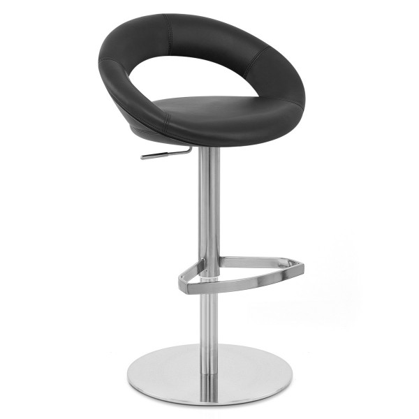 Sgabello Pelle Cromo Satinato - Crescent Imbottito Nero Sgabello Pelle Cromo Satinato - Crescent Imbottito Nero