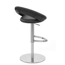Sgabello Pelle Cromo Satinato - Crescent Imbottito Nero