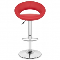 Sgabello Ecopelle Cromato - Crescent Imbottito Rosso