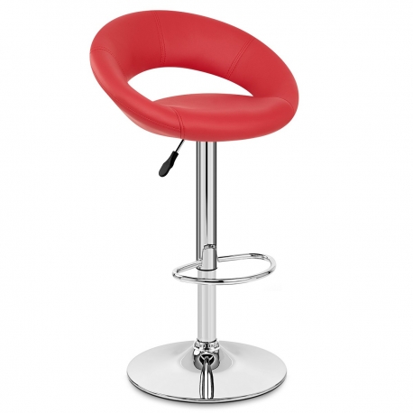Sgabello Ecopelle Cromato - Crescent Imbottito Rosso