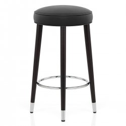 Sgabello Pelle Rigenerata Legno - Conrad Nero