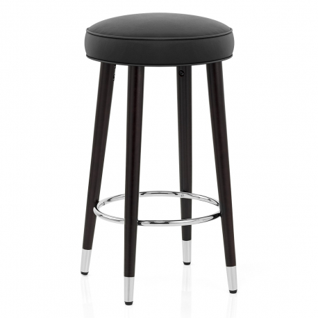Sgabello Pelle Rigenerata Legno - Conrad Nero