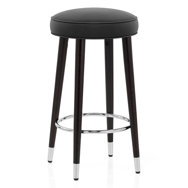 Sgabello Pelle Rigenerata Legno - Conrad Nero Sgabello Pelle Rigenerata Legno - Conrad Nero