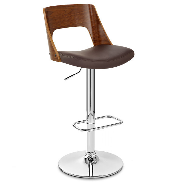 Sgabello Pelle Legno Cromato - Carmen Marrone Sgabello Pelle Legno Cromato - Carmen Marrone