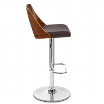 Sgabello Pelle Legno Cromato - Carmen Marrone