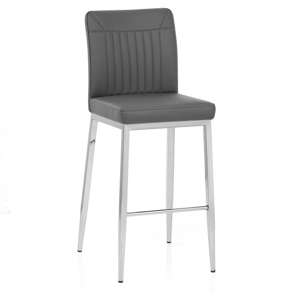 Sgabello Pelle Cromato - Jensen Grigio Sgabello Pelle Cromato - Jensen Grigio