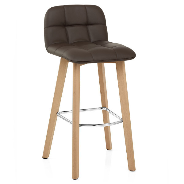 Sgabello Vera Pelle Legno - Hex Marrone Sgabello Vera Pelle Legno - Hex Marrone